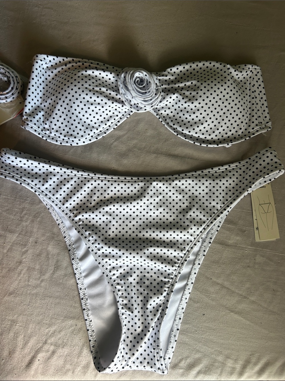 NWT No Boundaries White and Black Polka Dot Bandeau Bikini Set